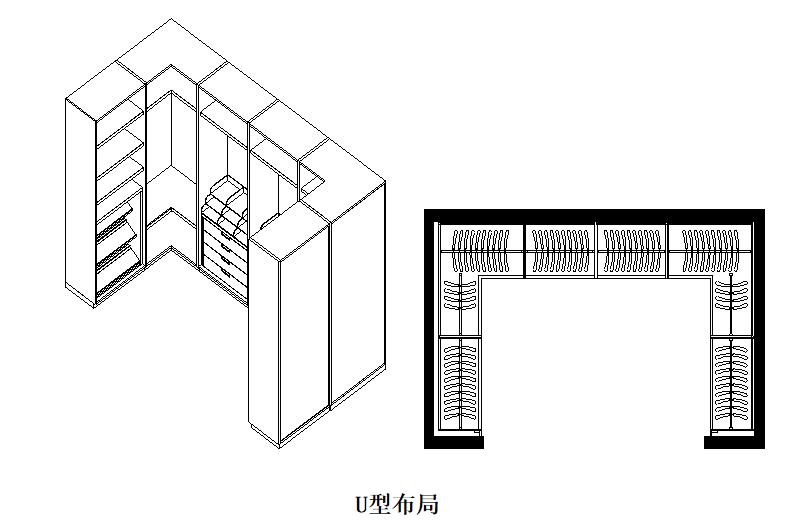u型衣帽间立面图图片
