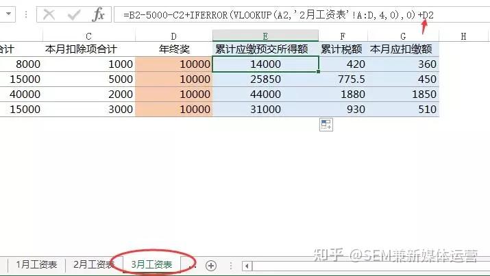 2021年工資及年終獎個稅計算excel公式