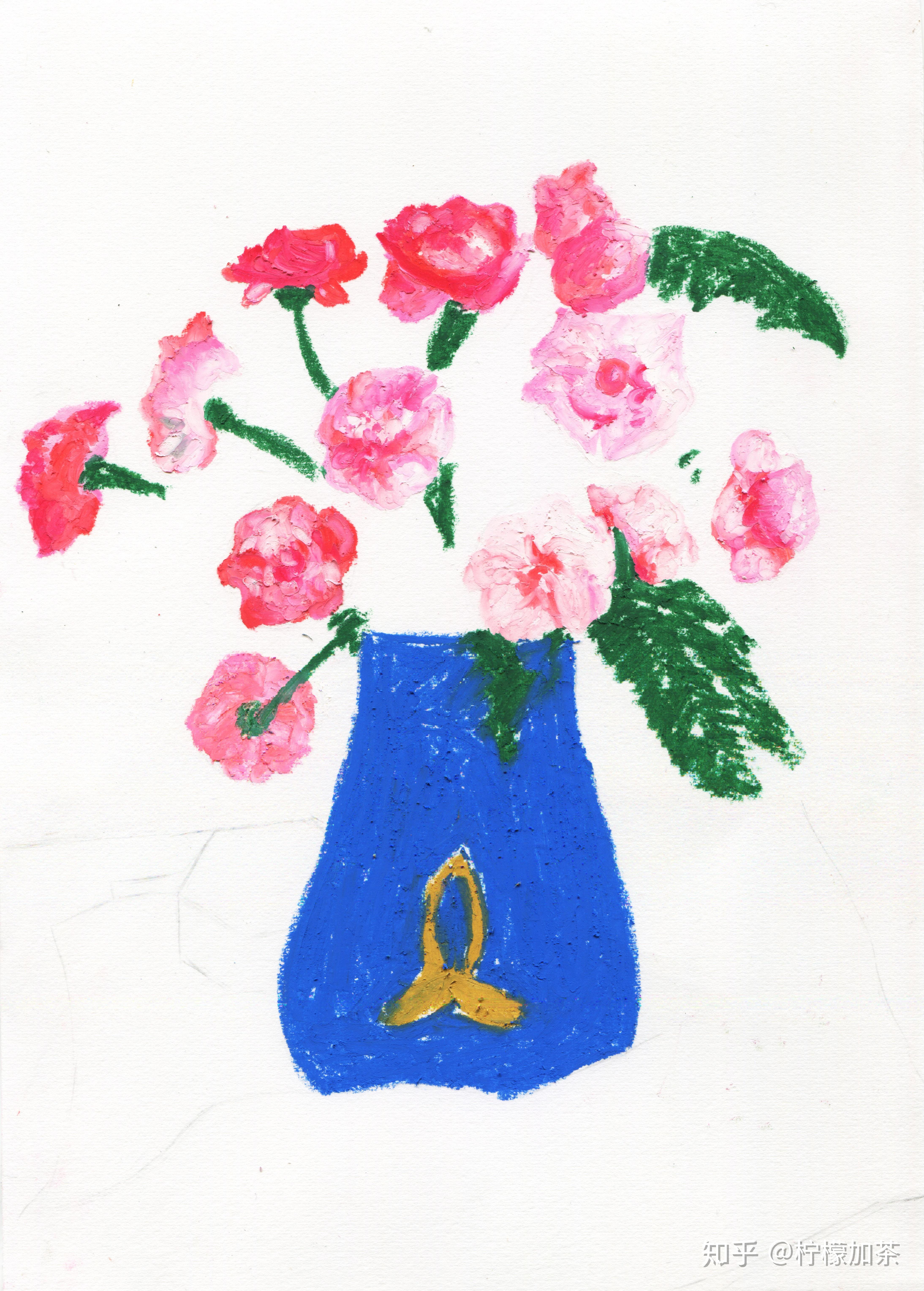 油画棒画名画:#潘玉良-粉红色康乃馨(详解图～)