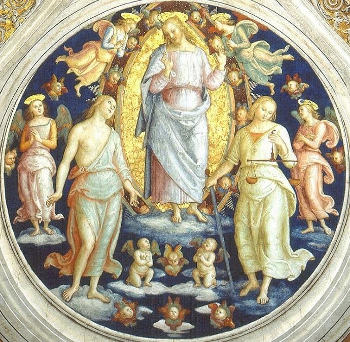 6梵蒂冈博物馆-拉斐尔画室-火灾厅-天顶画4《造物主上帝及天使》
