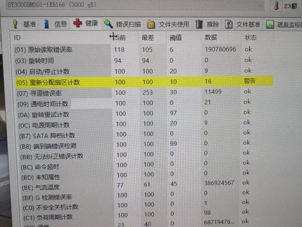 请问希捷3T机械硬盘检测有05重新分配扇区计数警告怎么办？ - 有色流浪 
