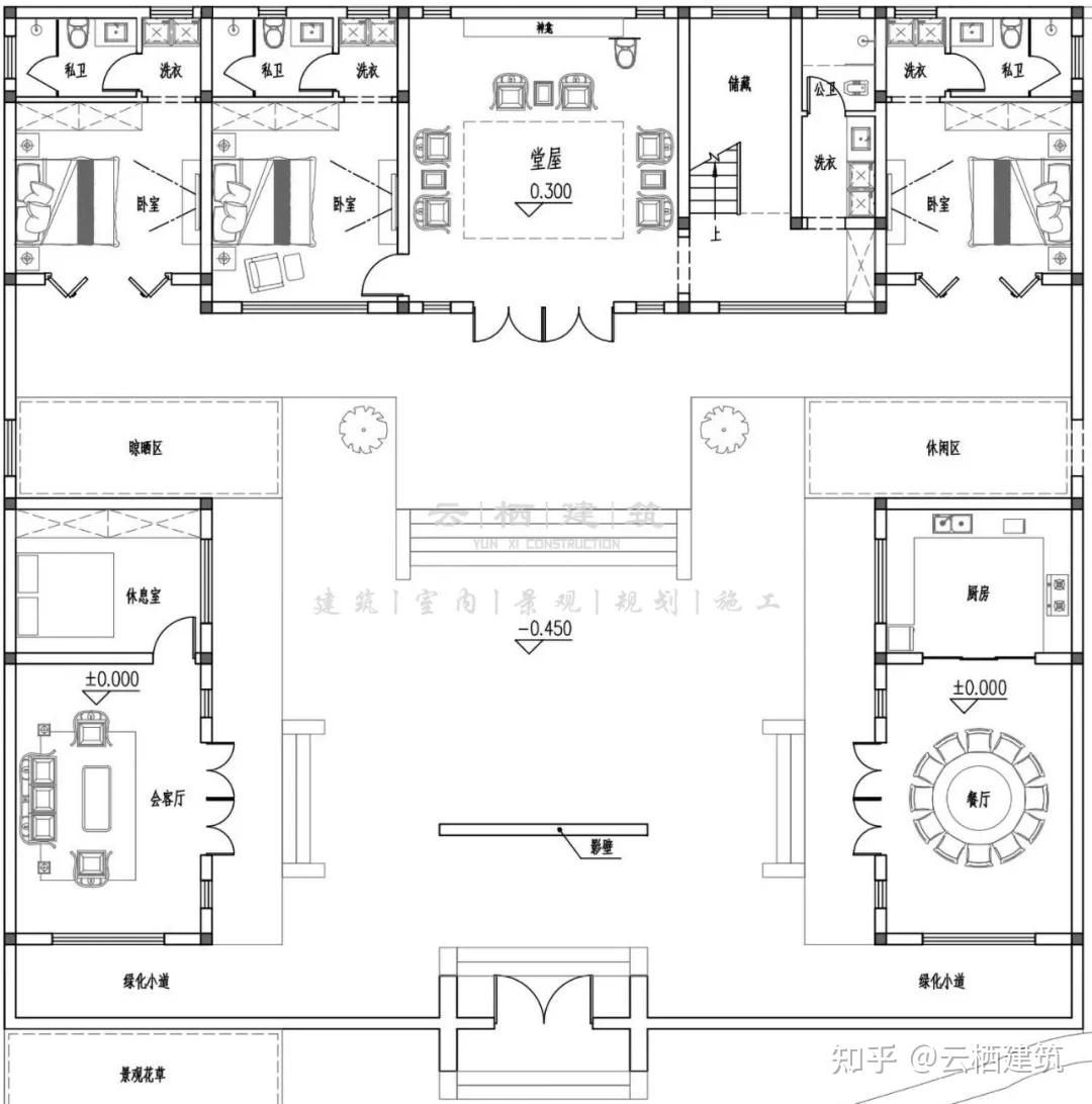 一層平面圖二層平面圖/look 7湖南邵陽二層中式三合院建築尺寸丨21.