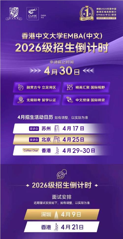 香港中文大学EMBA(中文) 2026级招生倒计时 - 知乎