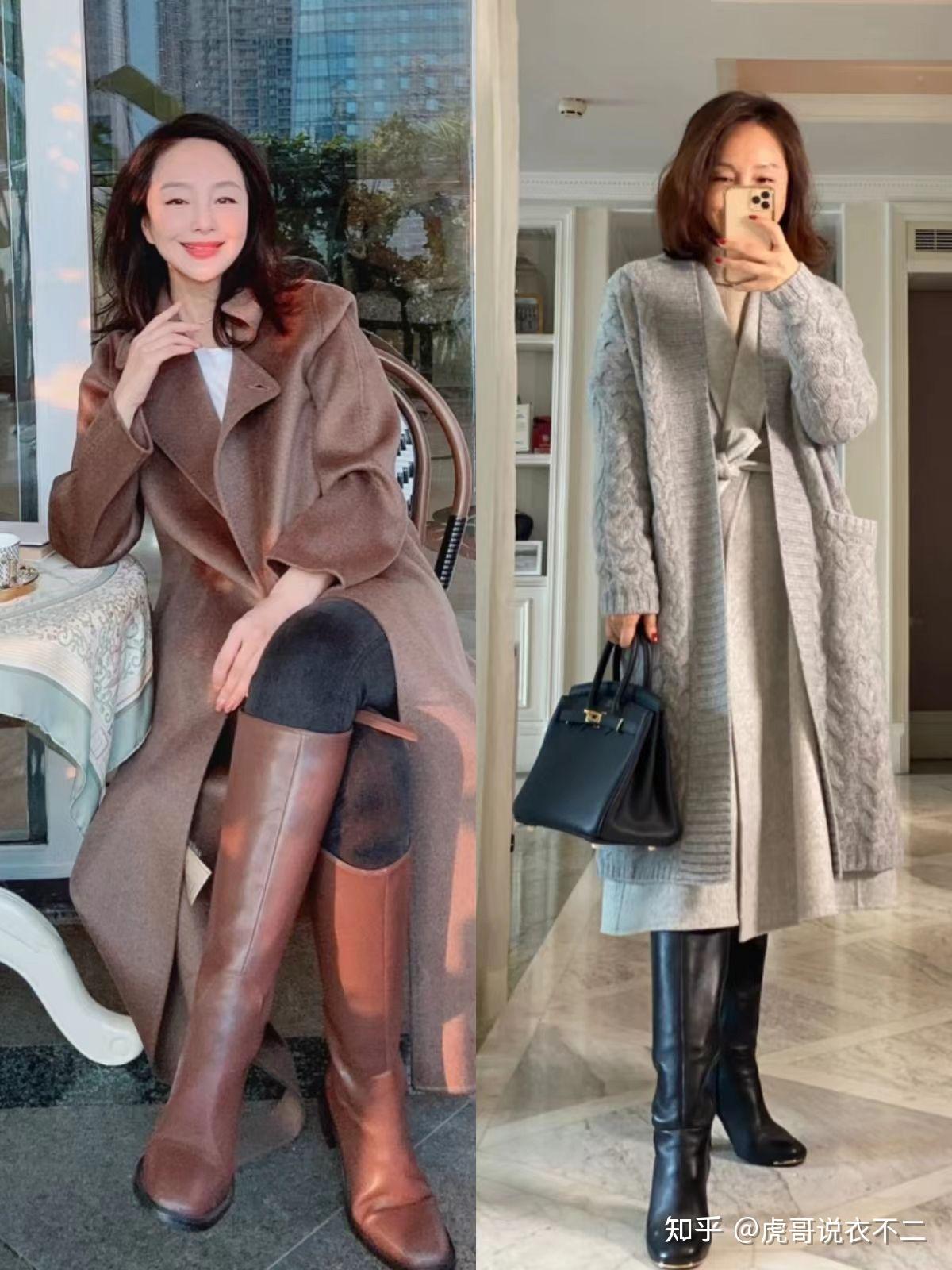 冬季最时尚不油腻的搭法：大衣+长筒靴，羽绒服+短靴，保暖洋气 - 知乎