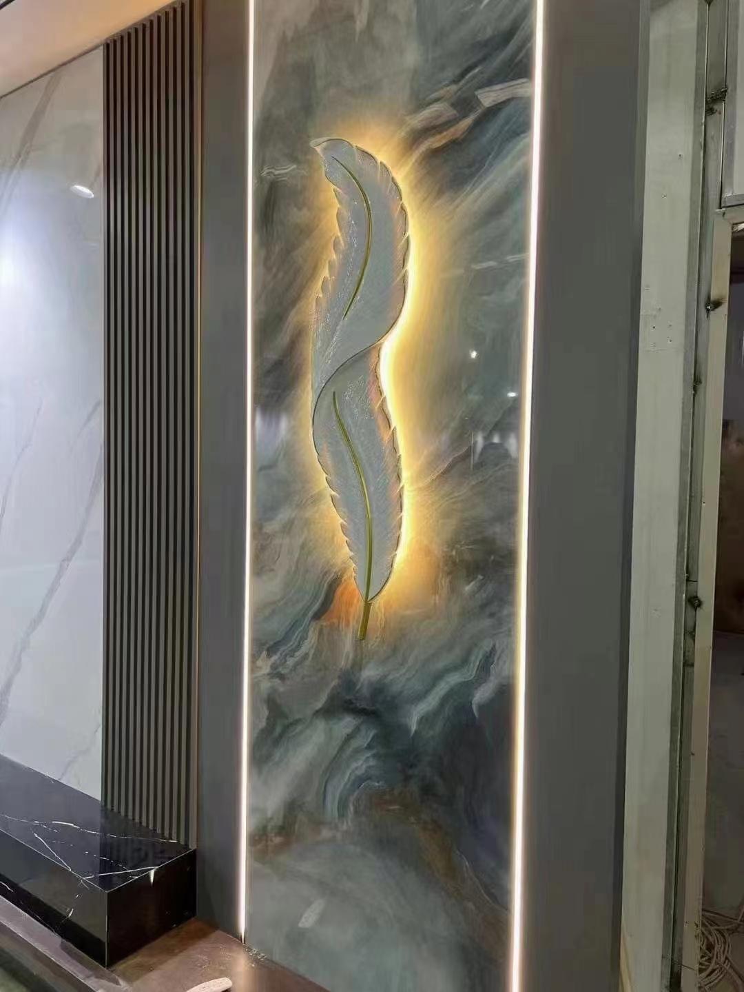 新型材料岩板羽毛灯玄关背景墙