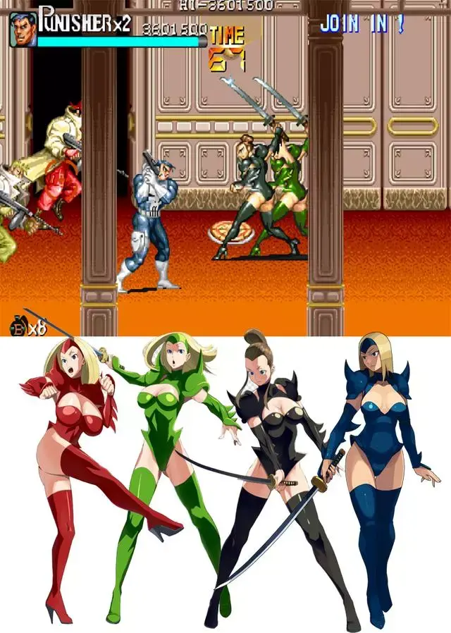 而在游戏中出现了四位女忍,分为红绿蓝黑四中颜色,其中三位都是长发