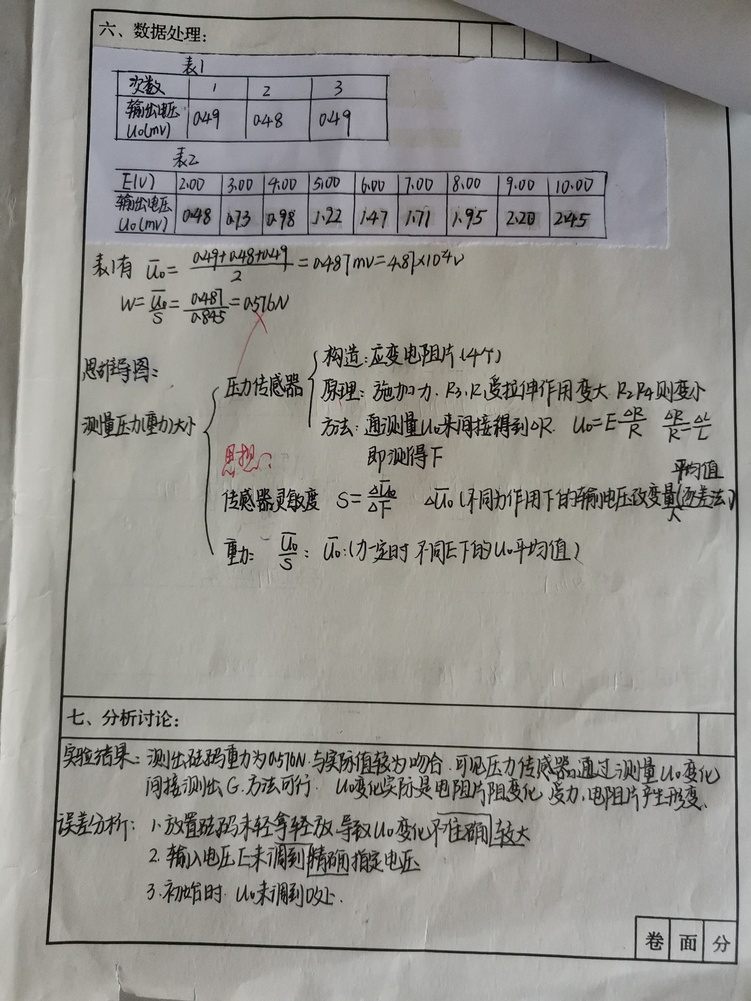 大学物理实验报告手写