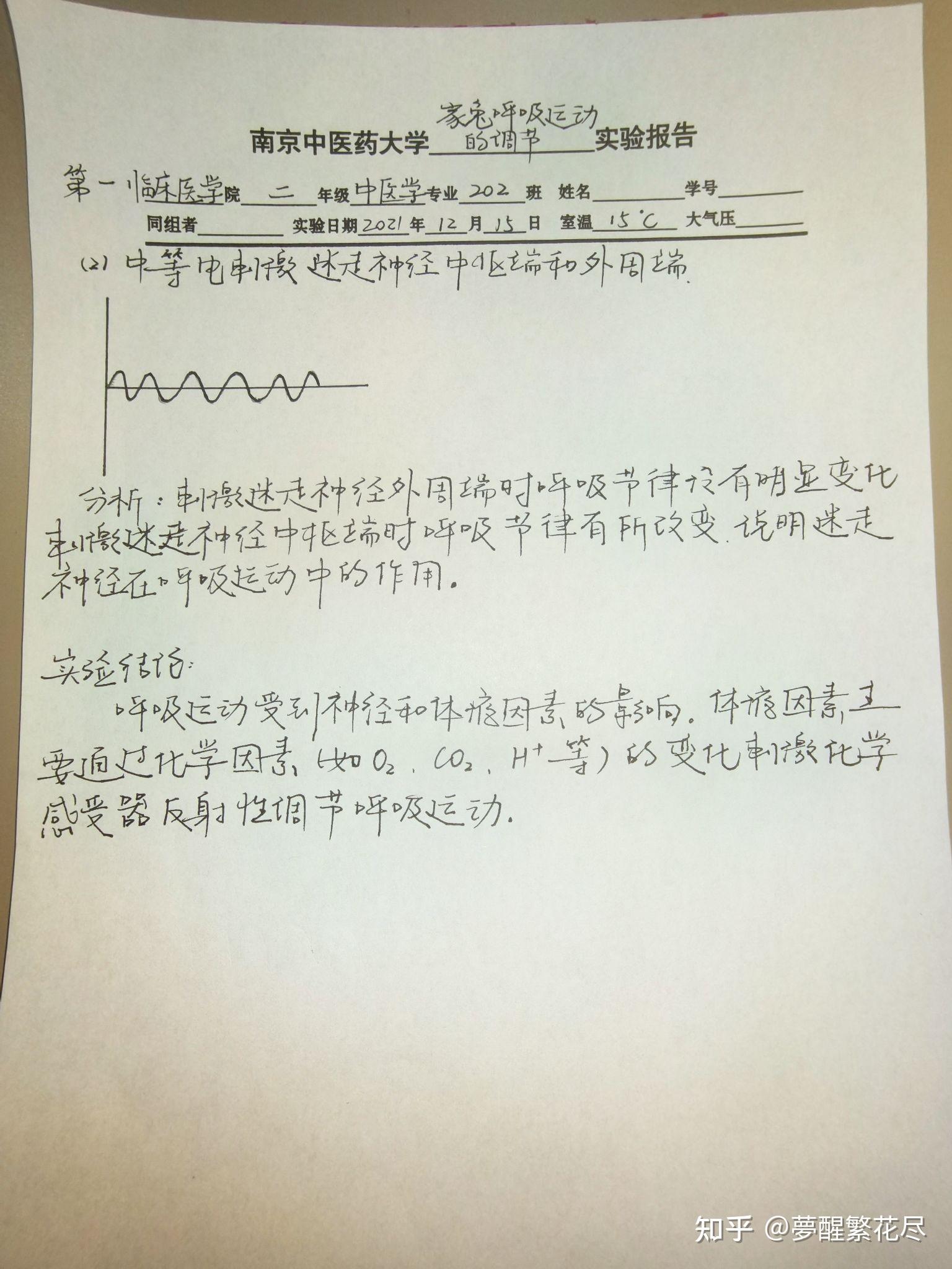 生理学实验报告④家兔呼吸运动的调节