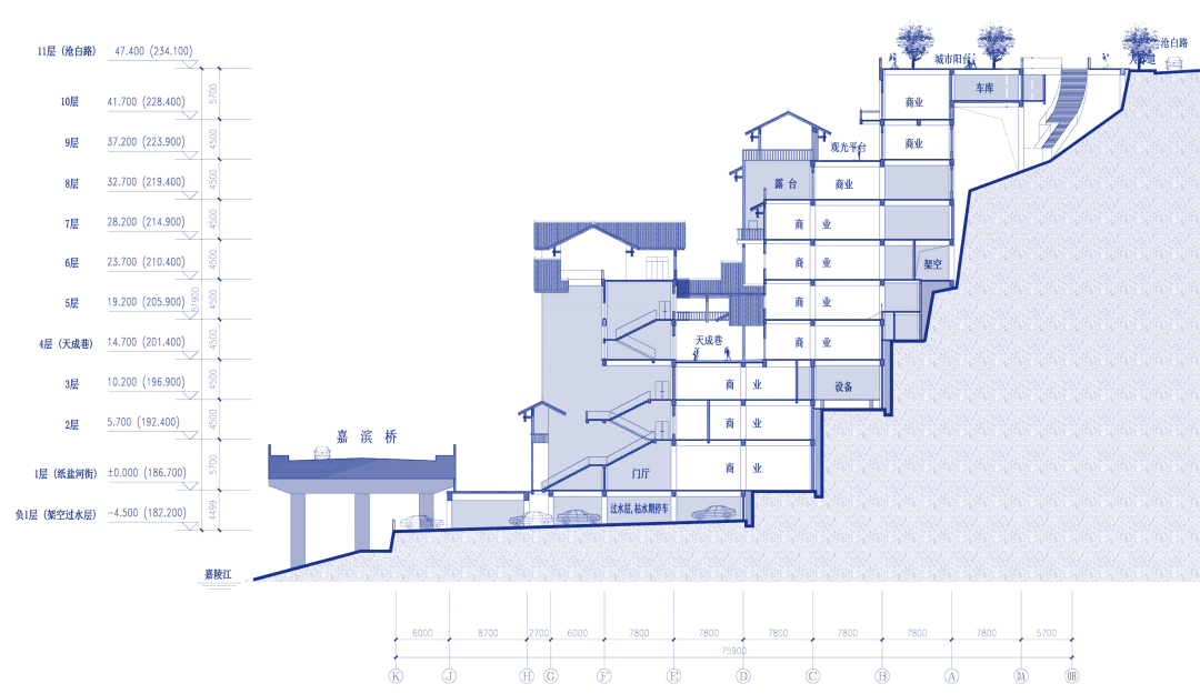 重庆洪崖洞项目剖面图,李向北提供对于设计者与研究者,当特殊问题或
