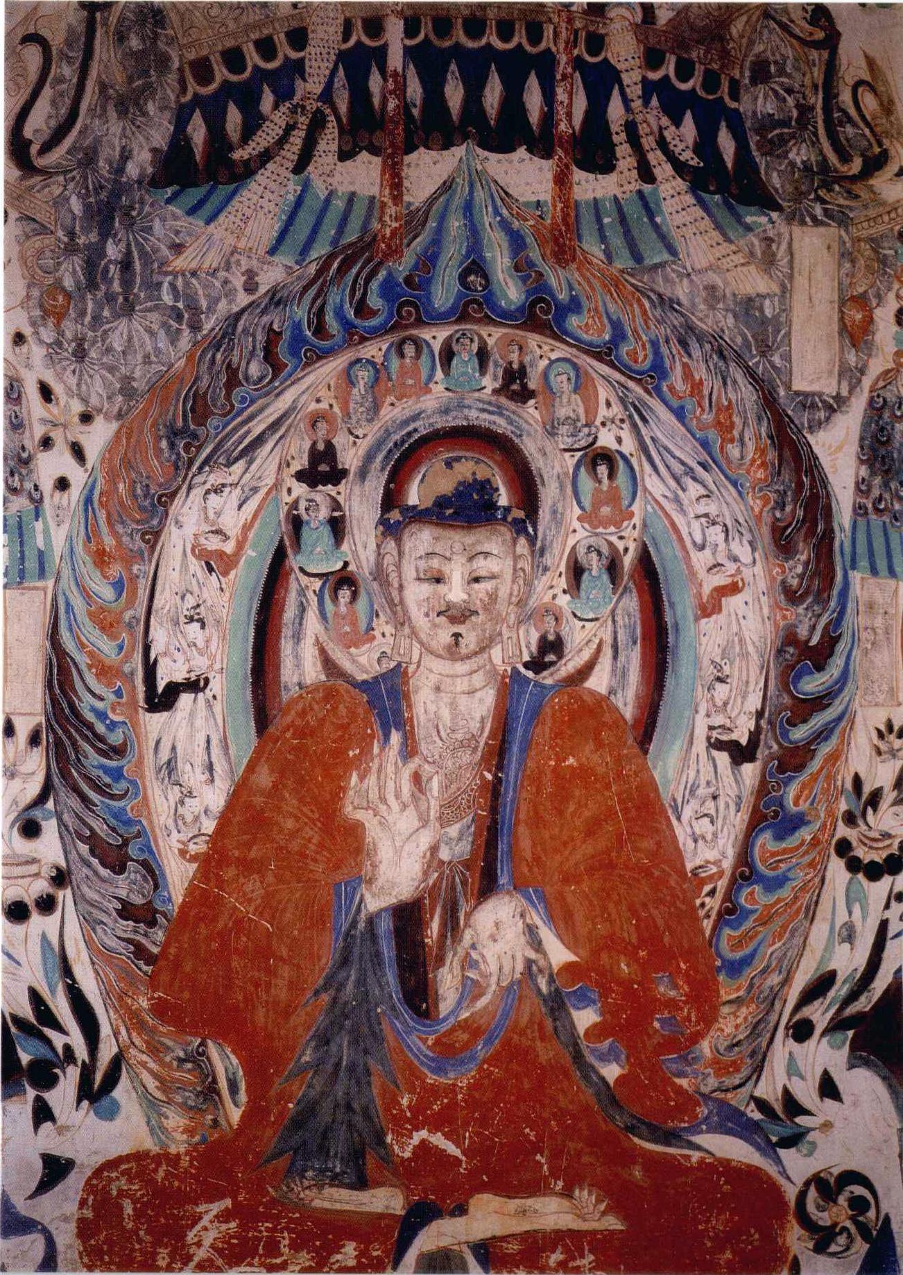 神游千年大美敦煌西魏285窟4北壁与东壁七佛组图秀骨清像褒衣博带的