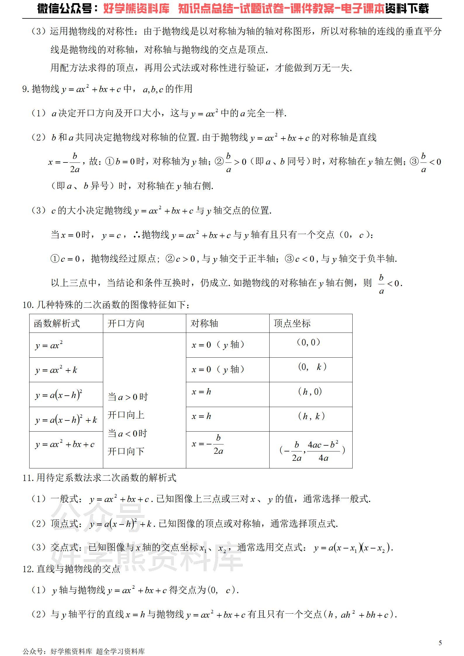 人教版初三九年级上册数学期中考试复习知识点总结