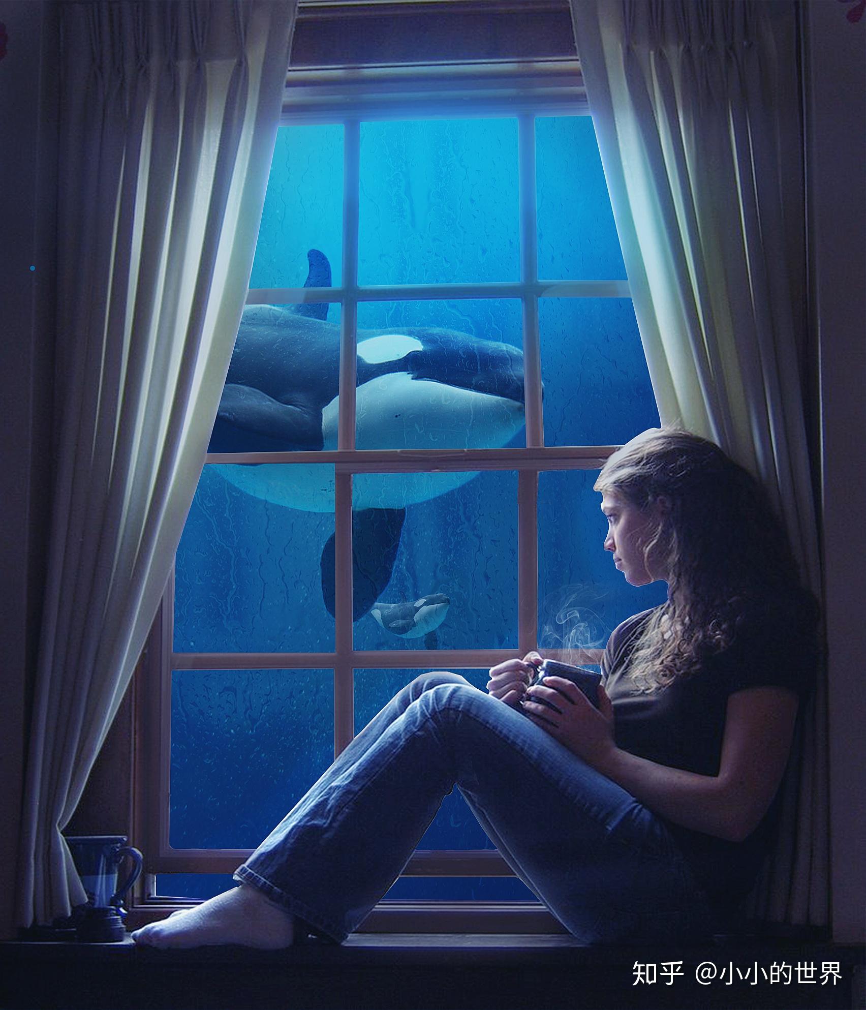 教大家制作美女坐在床边看小鲸鱼的美丽梦幻图片
