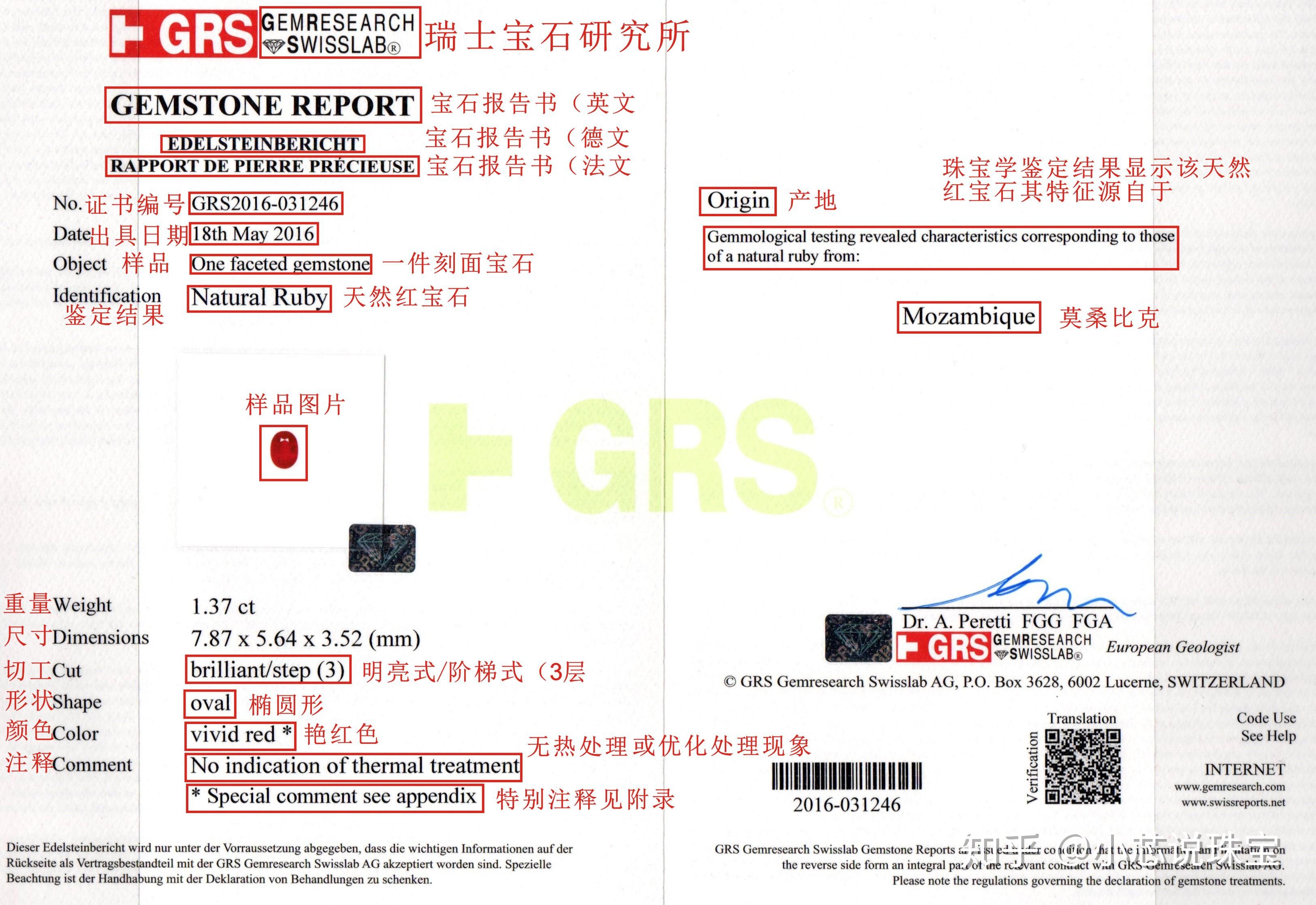 红宝石鉴定的权威证书——grs证书