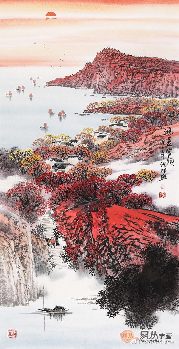 诸明新品力作三尺竖幅国画山水画《鸿运当头》