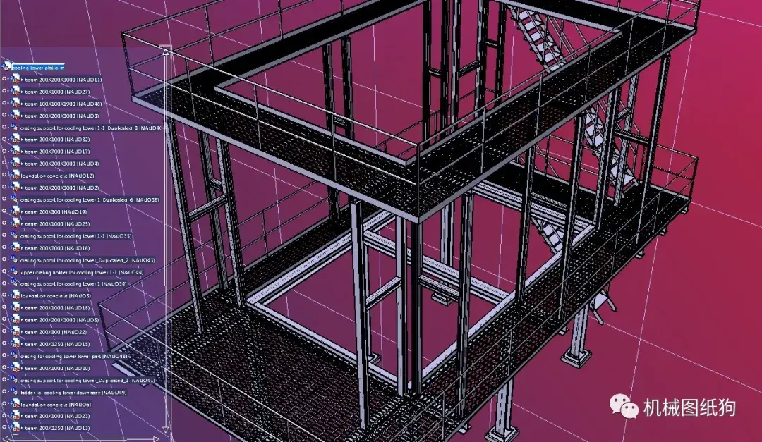 工程机械coolingtower冷却塔钢结构平台3d图纸step格式