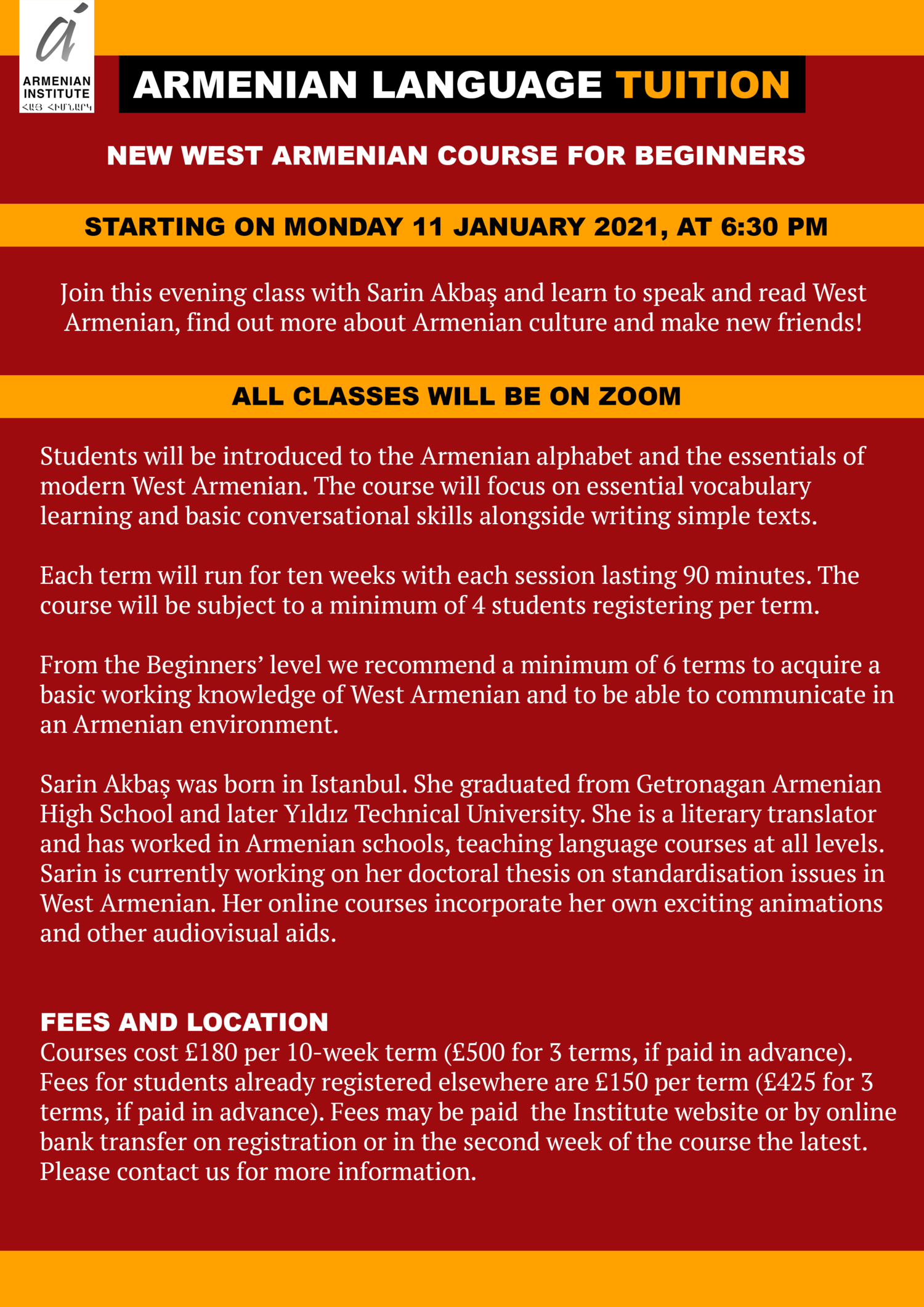 亚美尼亚语包括古亚美尼亚语网络课程正在招生111开课