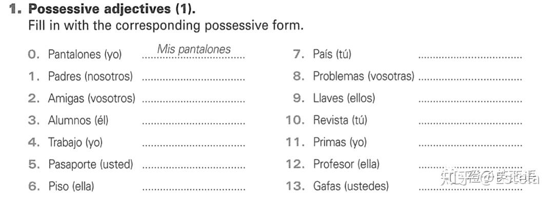 用英语学习西班牙语之possessiveadjectives