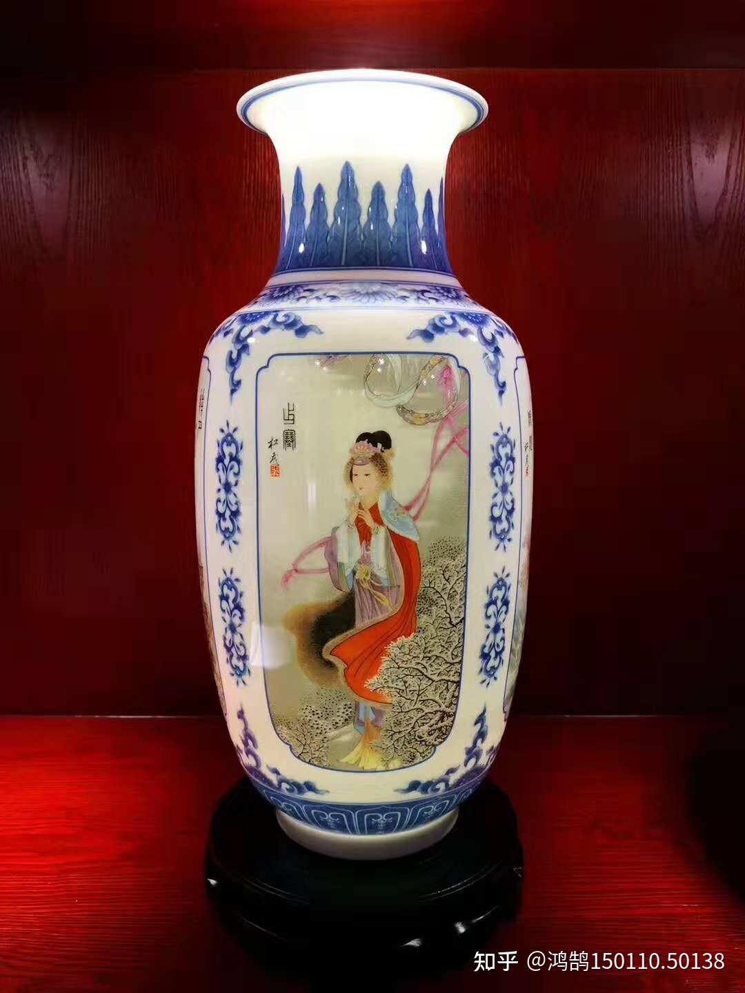 陶瓷泰斗张松茂青花粉彩美丽东方瓶富贵瓶粉嫩娇艳品质精美