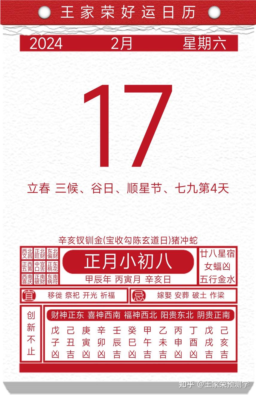 今日黄历运势吉日2024年2月17日