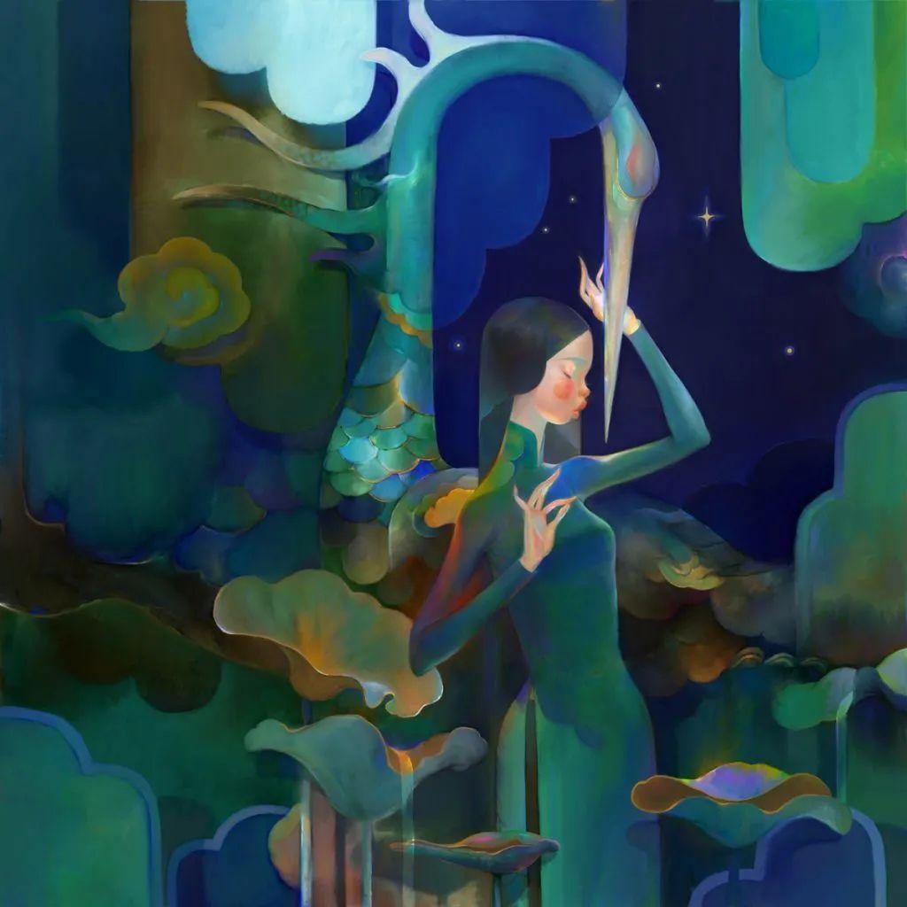 90后插画家画出柔美的越南少女充满梦幻的诗意