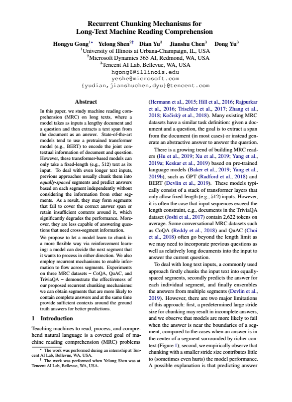 Recurrent Chunking Mechanisms For Long-Text Machine Reading ...