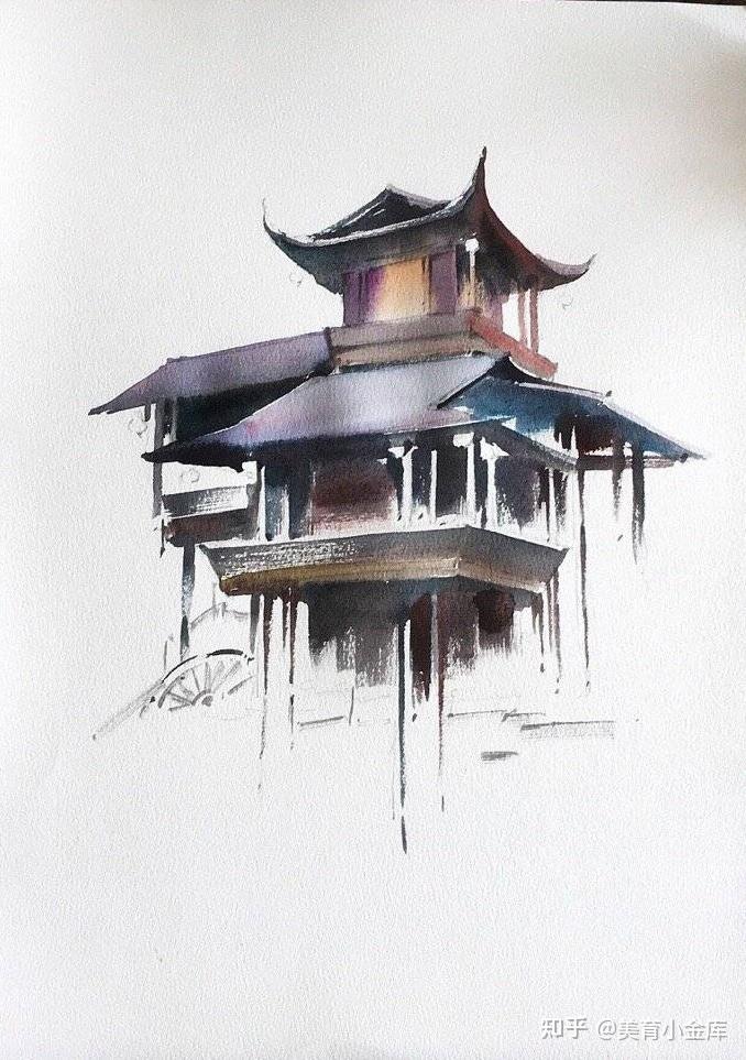 水彩写意风景建筑手绘步骤图教程