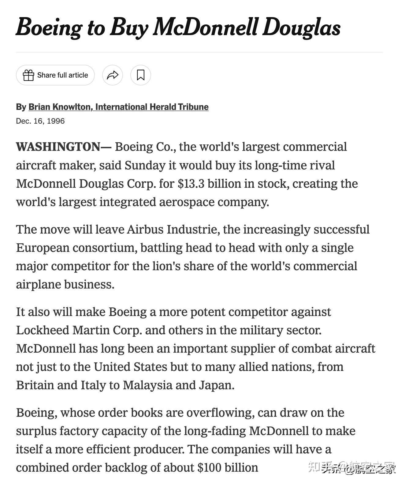 最后的晚餐”掀起航空业合并巨浪：“麦道用波音的钱买下波音” - 知乎