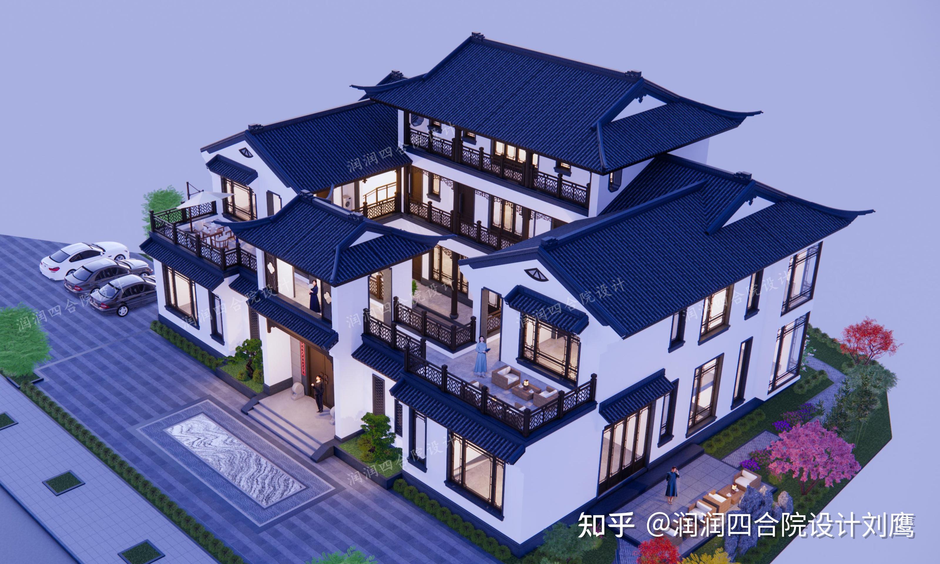 润润四合院设计刘鹰:兄弟双拼三层四合院24×18:每人一边,各自楼梯厨餐,共用中堂 - 知乎