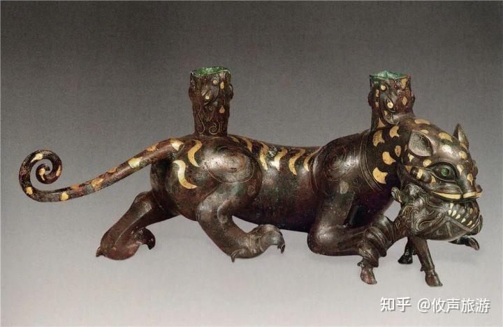 中国青銅 古代 銀象嵌虎型置物