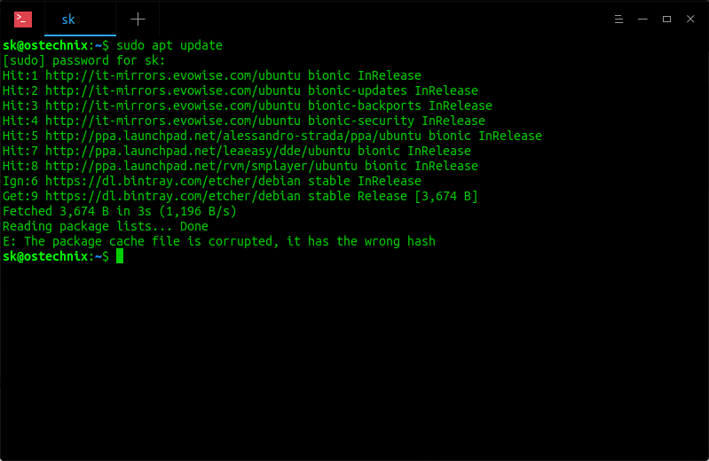  ubuntu e the package cache file is corrupted 