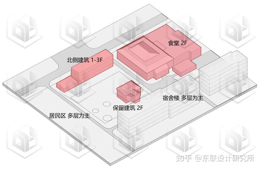 为著名建筑师杨廷宝设计的东南大学食堂,食堂采用向心式的体量布局