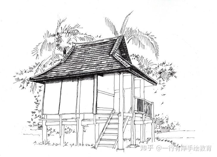 纳西族建筑手绘图片