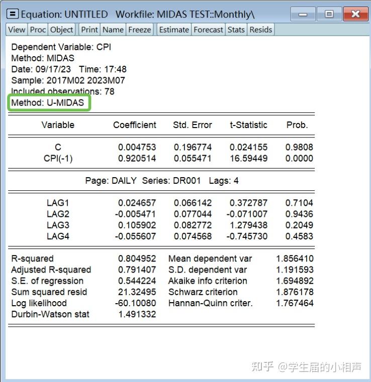 Midas eviews 