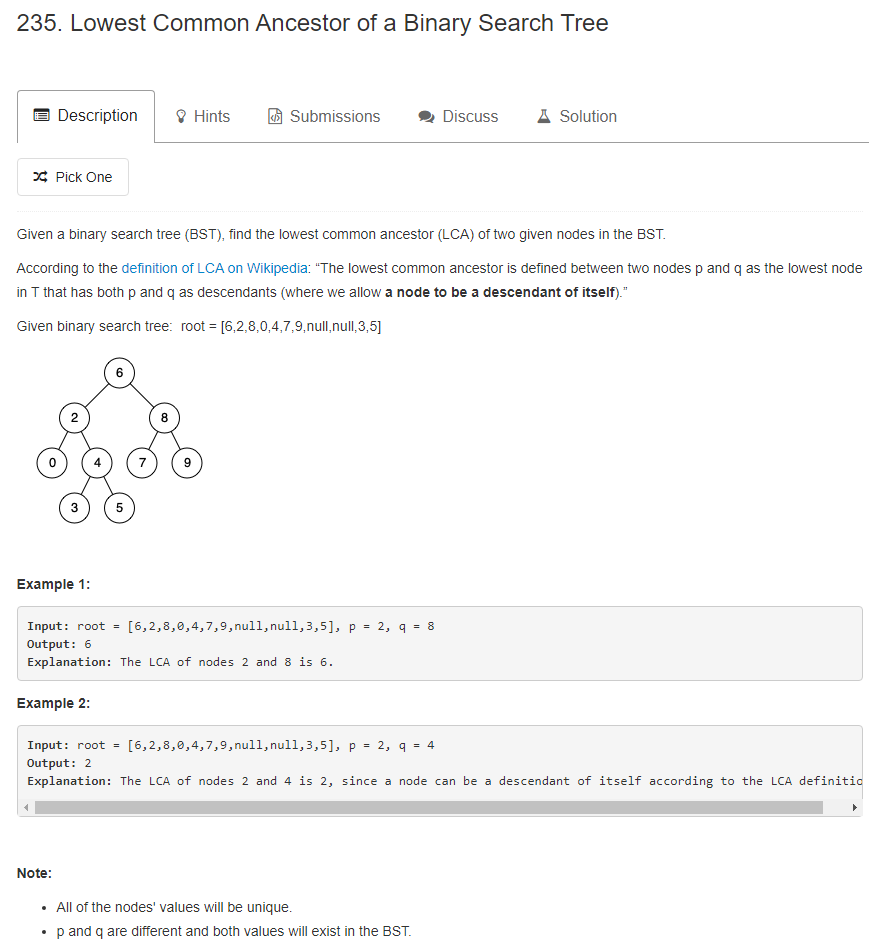 235 lowest common ancestor of a binary search 