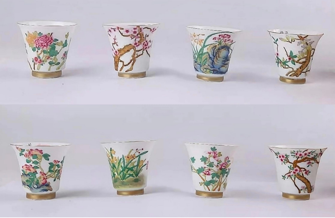 中国美術康凞神杯 A RARE WUCAI 'MONTH' CUP KANGXI MARK AND PERIOD | 清康熙五彩