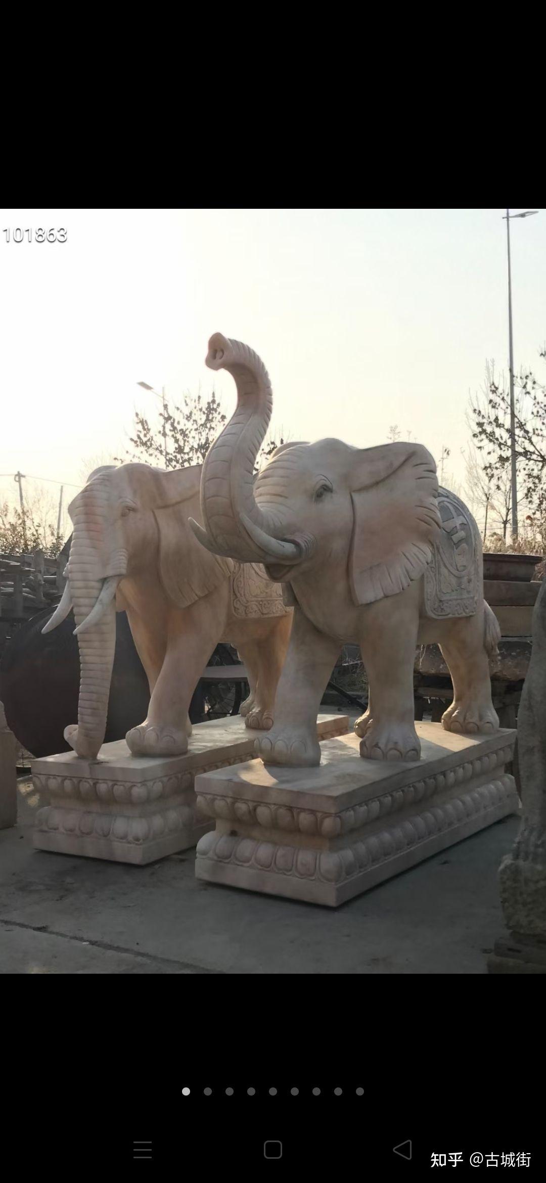 汉白玉石象一对全品无磕碰石质白细腻底座长155米宽57厘米