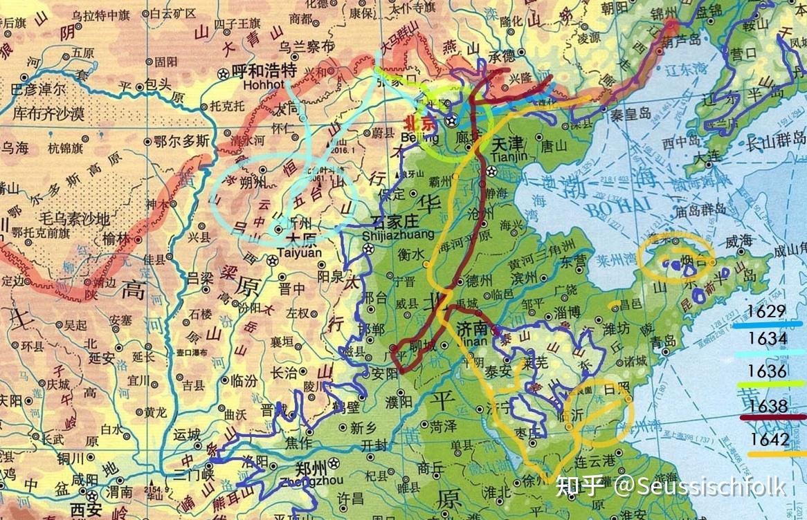 简略版皇太极五次入关路线图