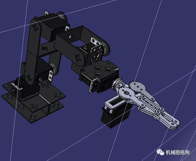 機器人簡易多自由度帶二爪夾持機構機械臂3d圖紙step格式