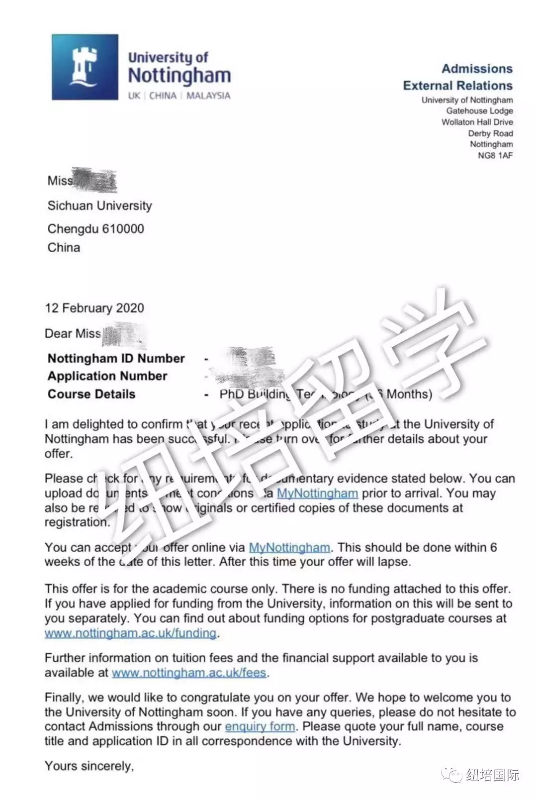 诺丁汉大学phdbuildingtechnology博士offer一枚