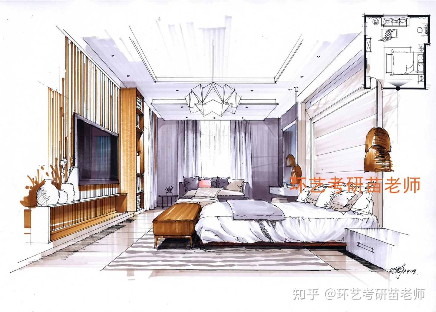 环艺考研 | 卧室空间马克笔上色步骤图 - 知乎
