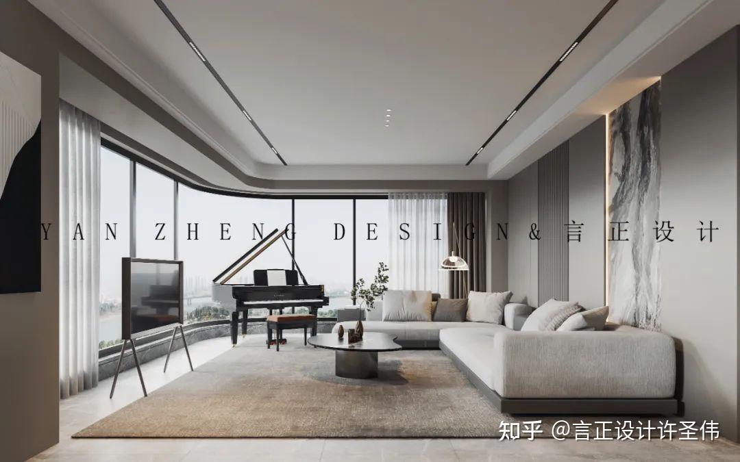 重庆室内设计工作室言正新作|【万科锦绣滨江】237㎡精装房逆袭演绎精致生活轻奢的黑白灰 - 知乎