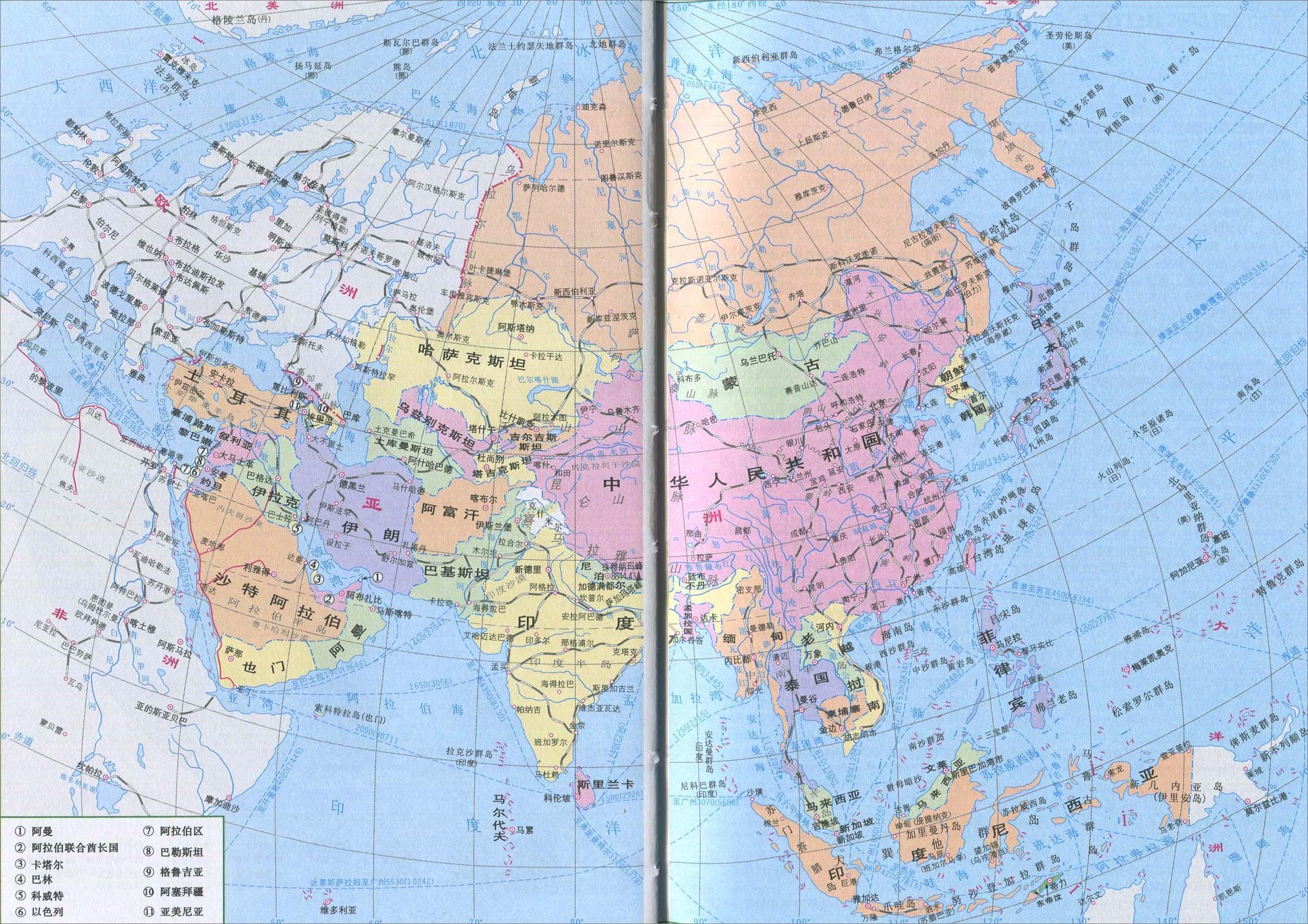 亚洲交通地图亚洲航运线路图亚洲地域辽阔,按照地理方位,把亚洲分为