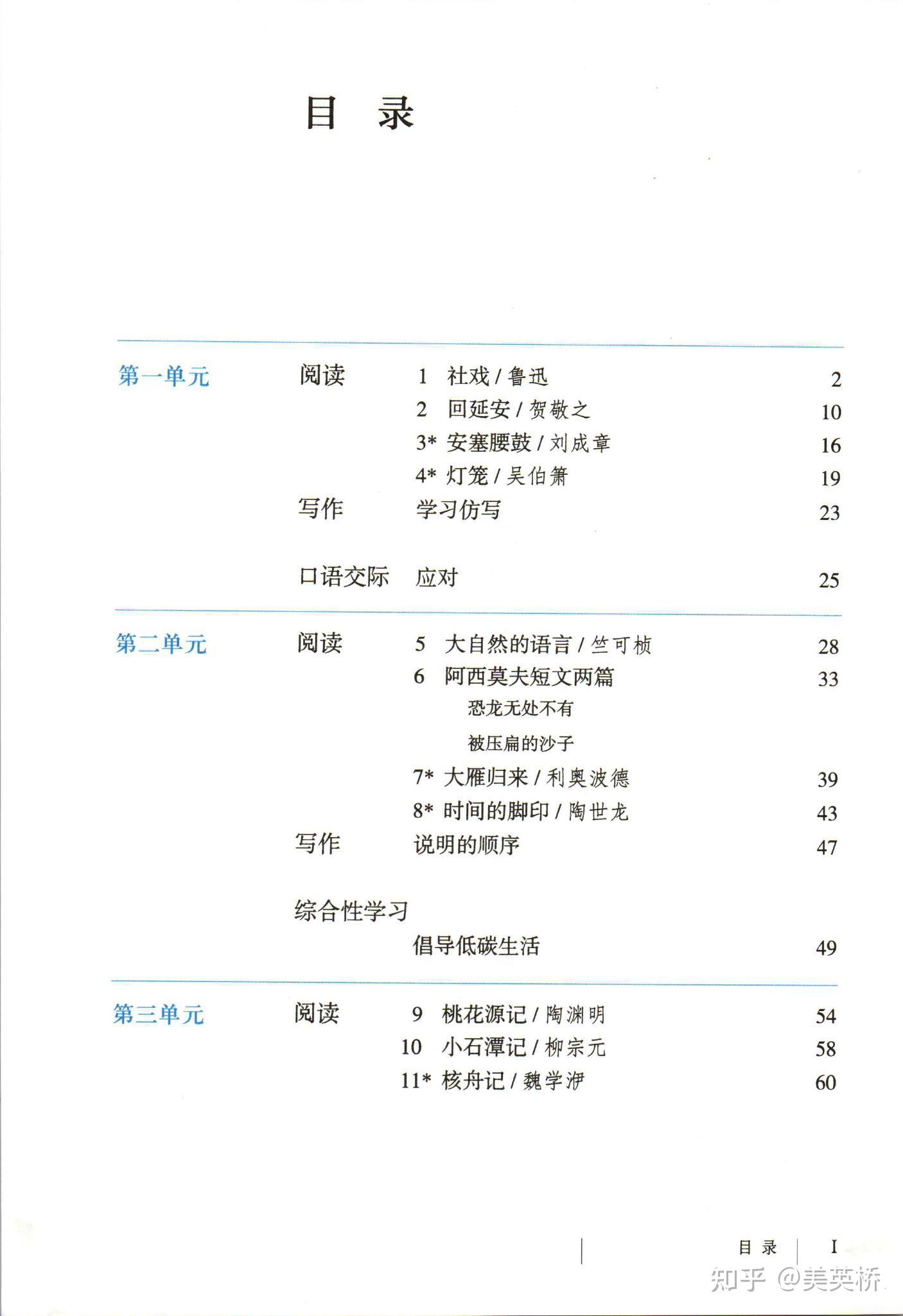 初二语文下册课本目录图片