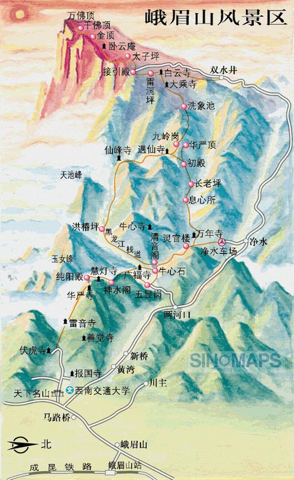 坐车去峨眉山景区,直接把我们送到了报国寺——去峨眉山景区坐观光车