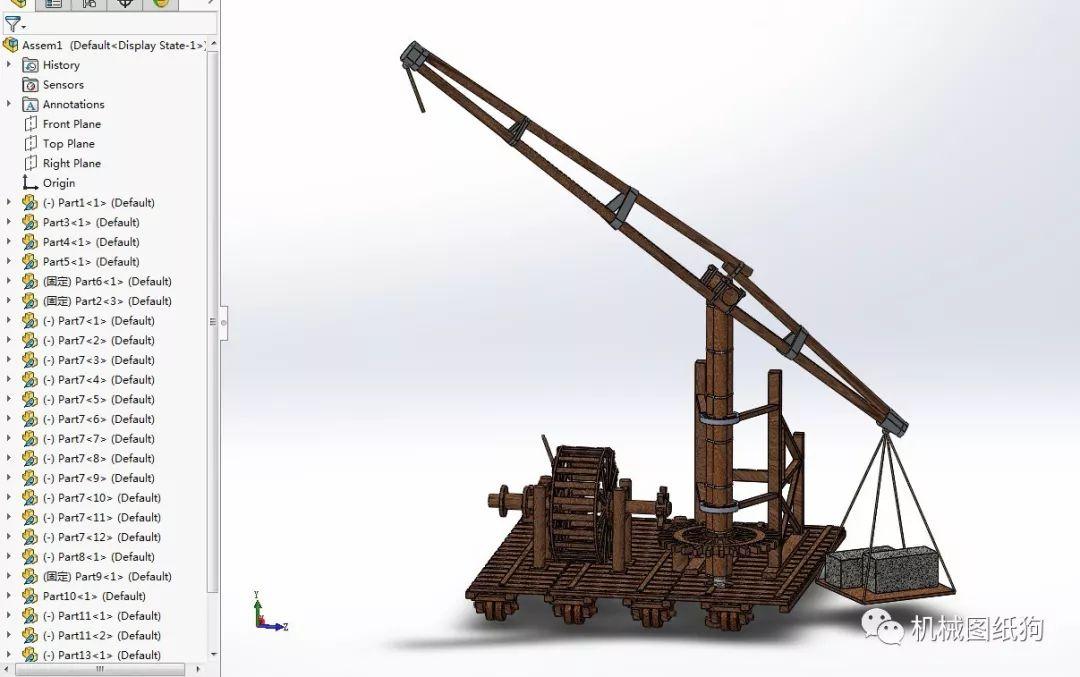 工程机械中世纪起重机古代搬运吊机3d数模图纸solidworks设计