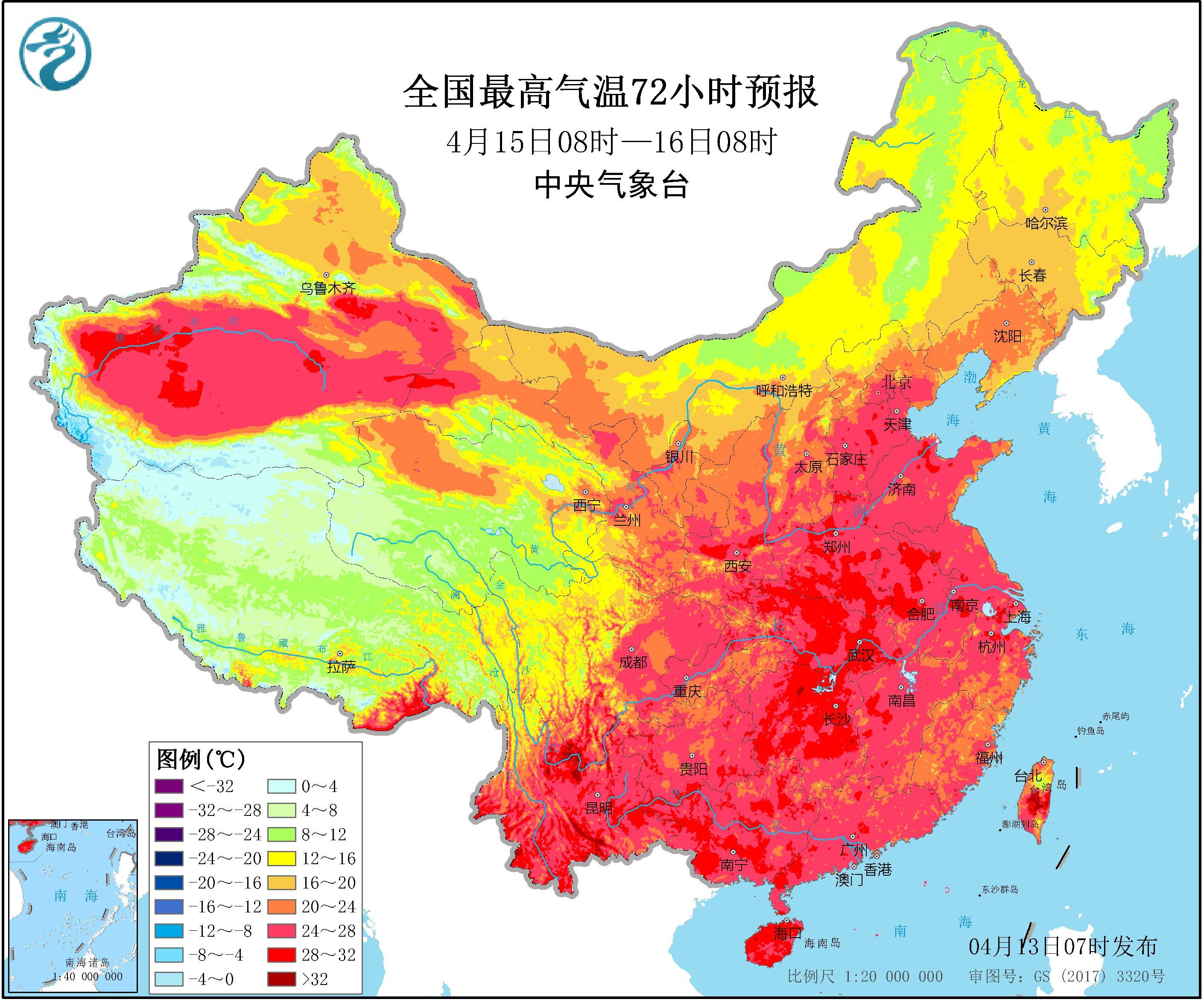 夏季全国气温分布图图片