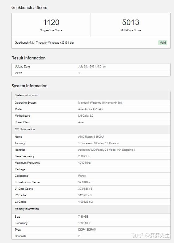 amd ryzen 5 5500u 在geekbench的跑分intel core i5-11300h在geek