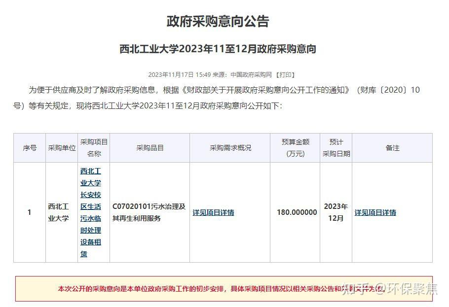 西北工業大學環保行動升級180萬元汙水處理設備租賃項目引關注