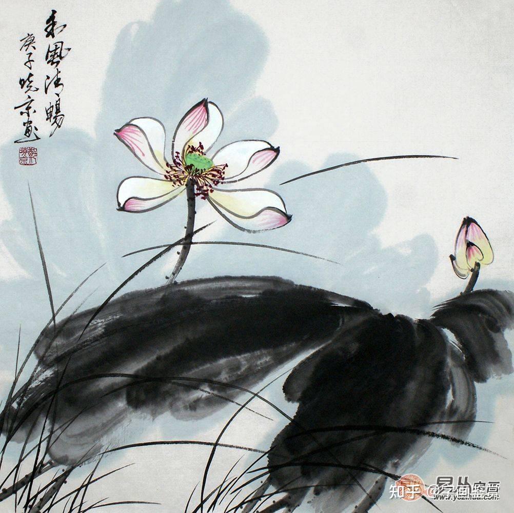 那么不妨尝试诗人画家郑晓京笔下的荷花图作品