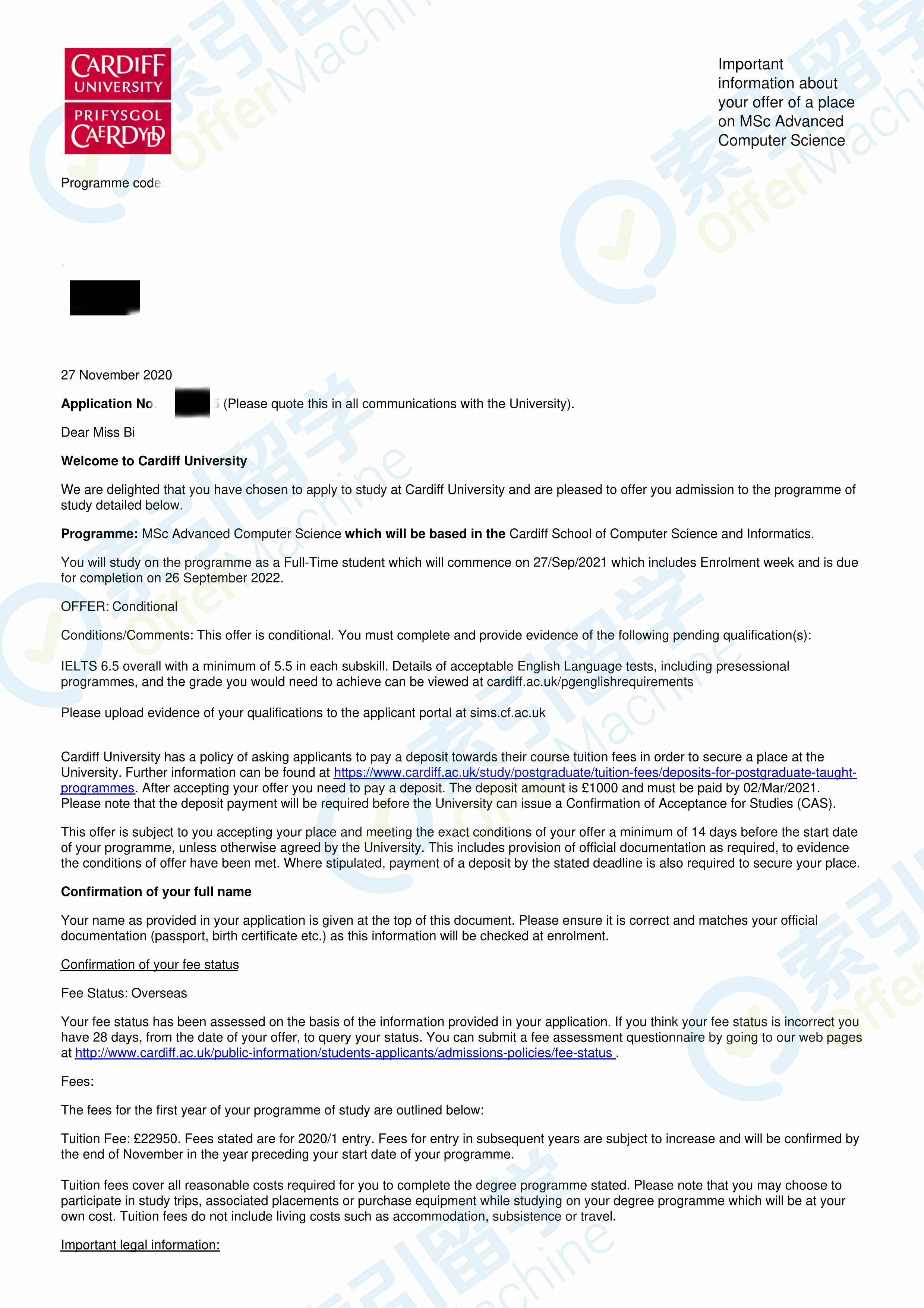 成功收获卡迪夫埃克塞特大学offer